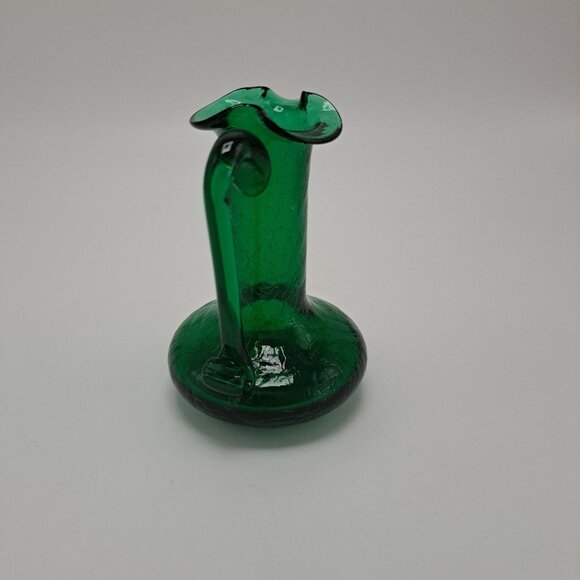 Vintage Green Crackle Glass Pitcher With Applied Handle - Picture 2 of 10